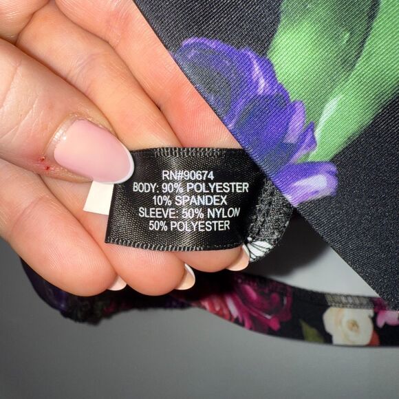 Boston Proper Organza Sheer Sleeve Scuba Floral Top - Black/Multi S - Picture 6 of 6